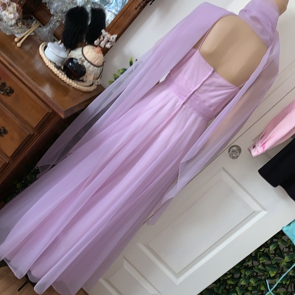 Vtg 60's 70's lilac chiffon full circle ball gown PROM maxi dress S - Picture 11 of 16